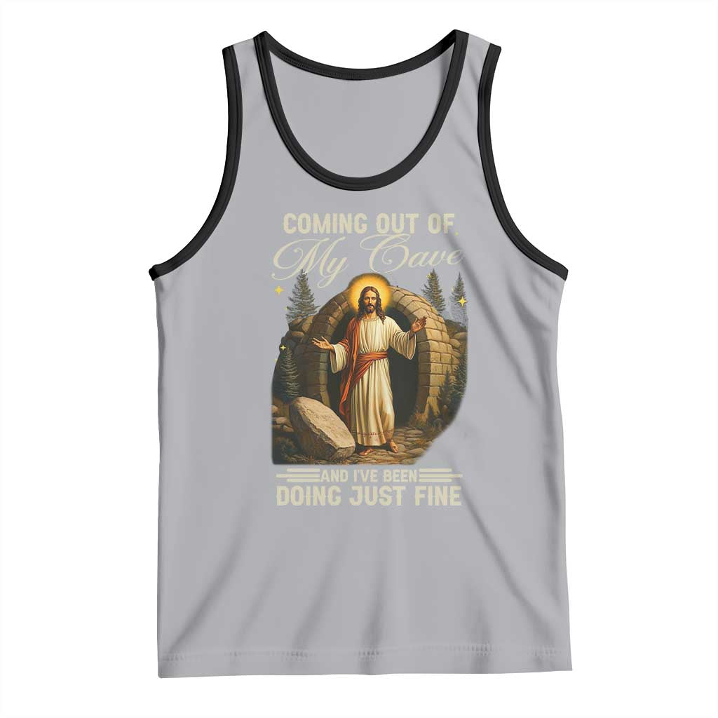Funny Jesus Tank Top Coming Out Of My Cave And I've Been Doing Just Fine TS02 Athletic Heather Black Print Your Wear