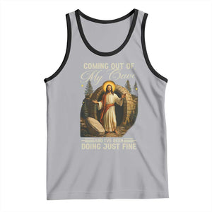 Funny Jesus Tank Top Coming Out Of My Cave And I've Been Doing Just Fine TS02 Athletic Heather Black Print Your Wear