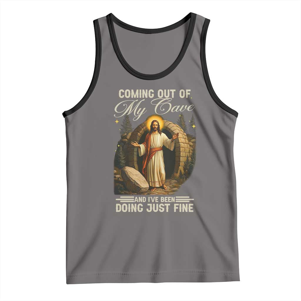 Funny Jesus Tank Top Coming Out Of My Cave And I've Been Doing Just Fine TS02 Deep Heather Black Print Your Wear
