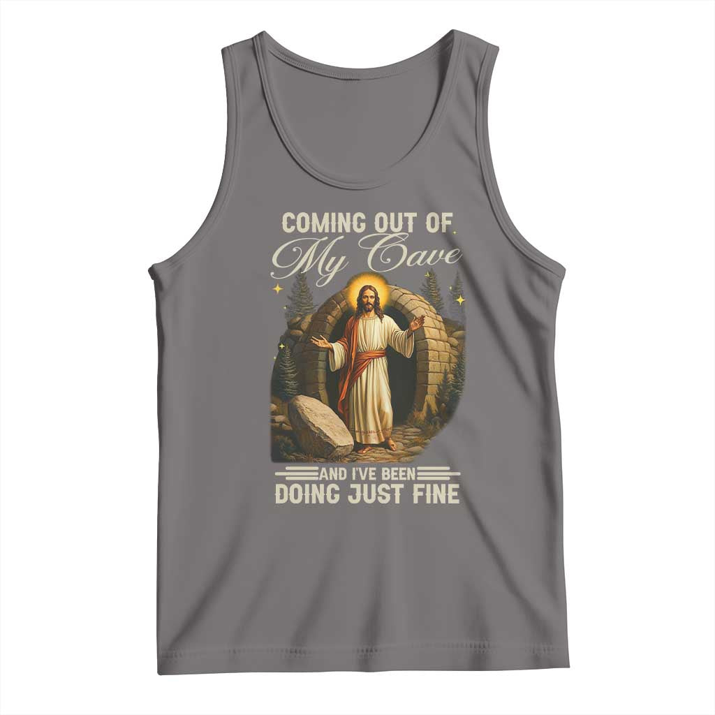 Funny Jesus Tank Top Coming Out Of My Cave And I've Been Doing Just Fine TS02 Deep Heather Print Your Wear