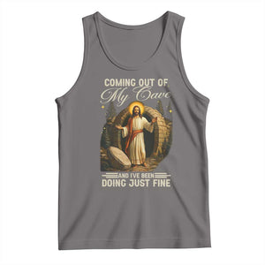 Funny Jesus Tank Top Coming Out Of My Cave And I've Been Doing Just Fine TS02 Deep Heather Print Your Wear