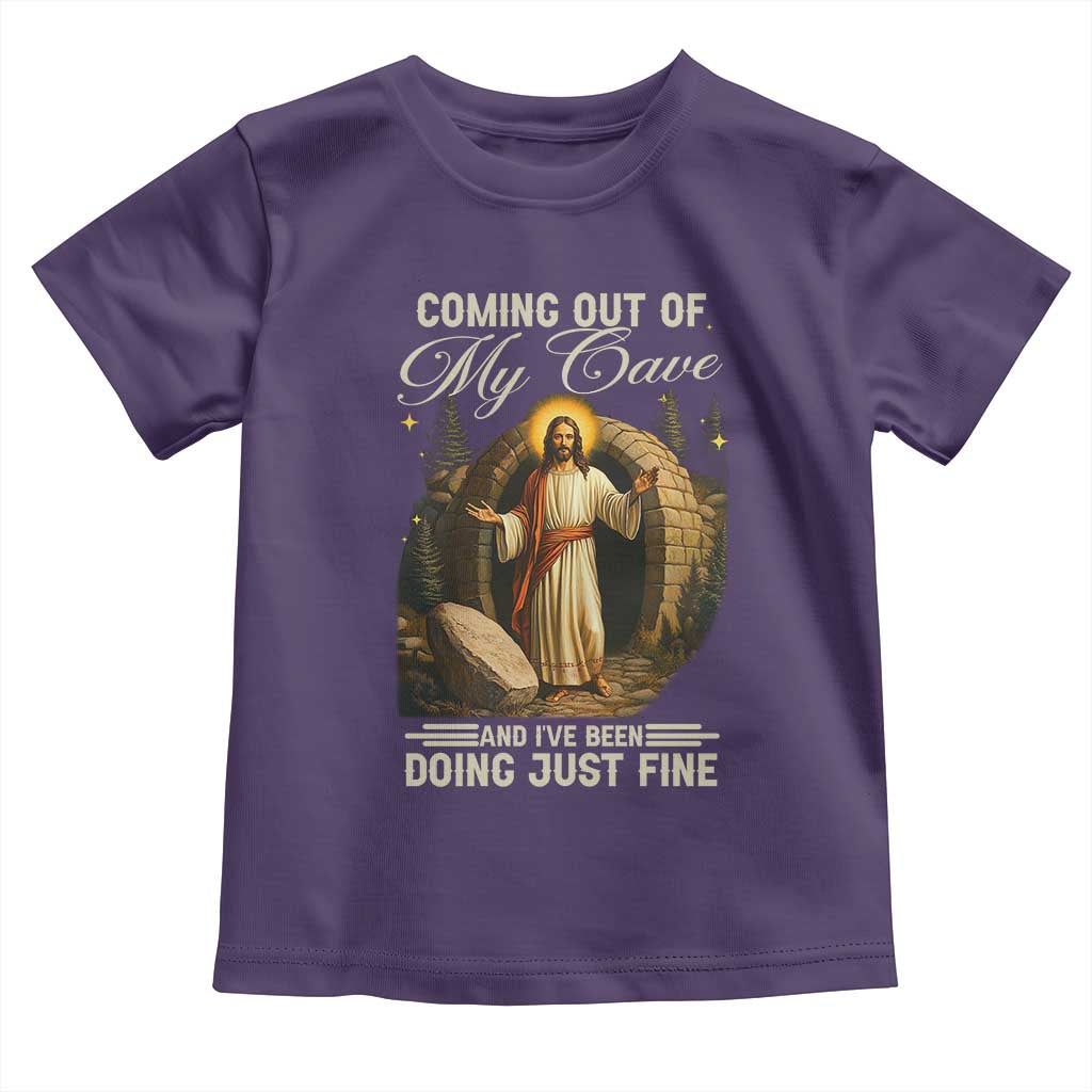 Funny Jesus Toddler T Shirt Coming Out Of My Cave And I've Been Doing Just Fine TS02 Purple Print Your Wear
