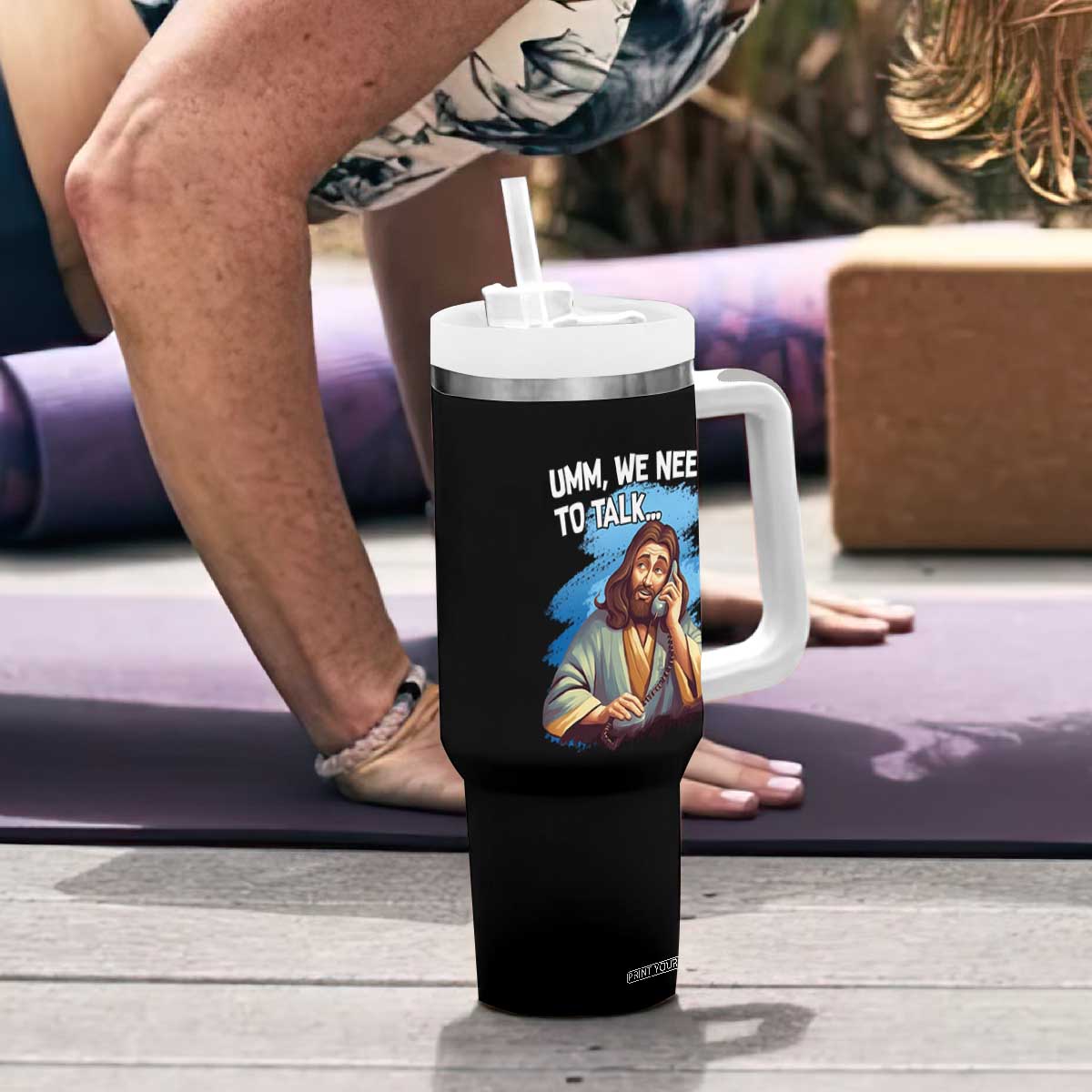 Funny Jesus Tumbler With Handle We Need To Talk Christian Religious Meme TS02 Print Your Wear