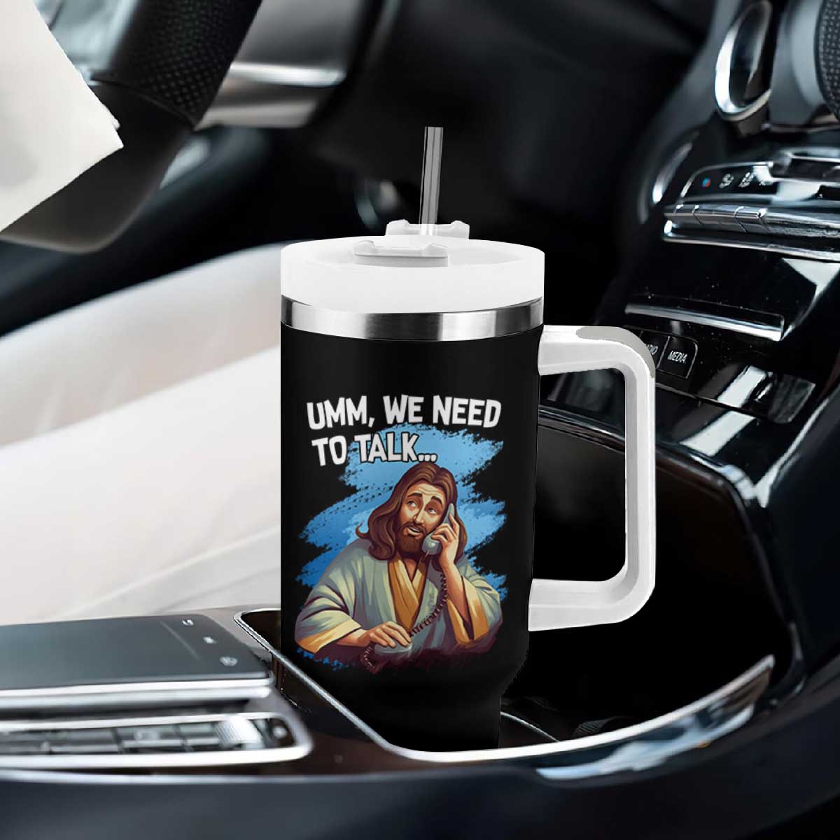 Funny Jesus Tumbler With Handle We Need To Talk Christian Religious Meme TS02 Print Your Wear