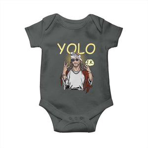 Funny Jesus YOLO JK Baby Onesie Just Kidding Funny Christian Religious TS02 Dark Heather Print Your Wear