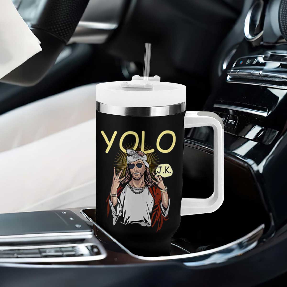 Funny Jesus YOLO JK Tumbler With Handle Just Kidding Funny Christian Religious TS02 Print Your Wear