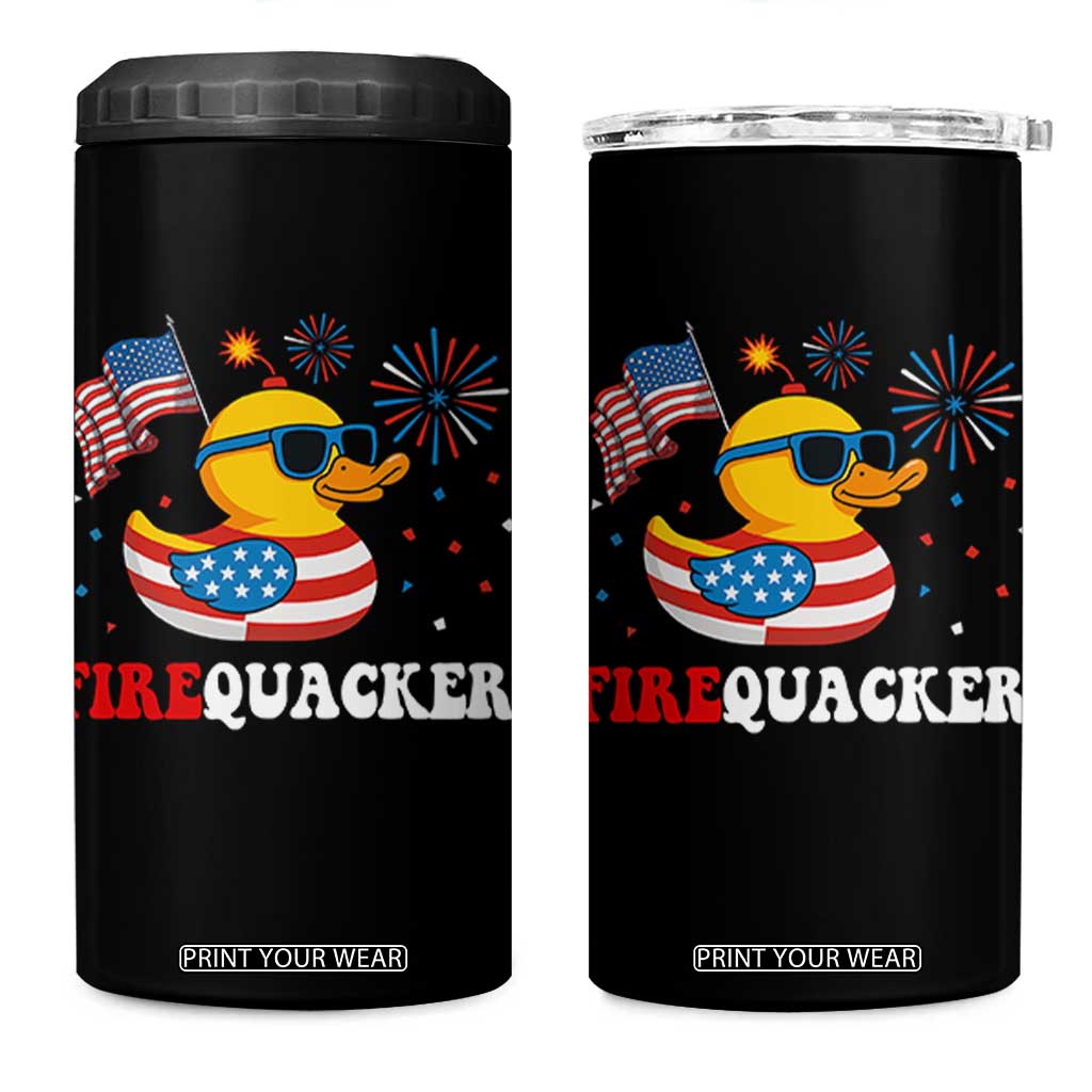 Funny July 4th 4 in 1 Can Cooler Tumbler Patriotic Duck Firequacker American Flag TS10 One Size: 16 oz Black Print Your Wear