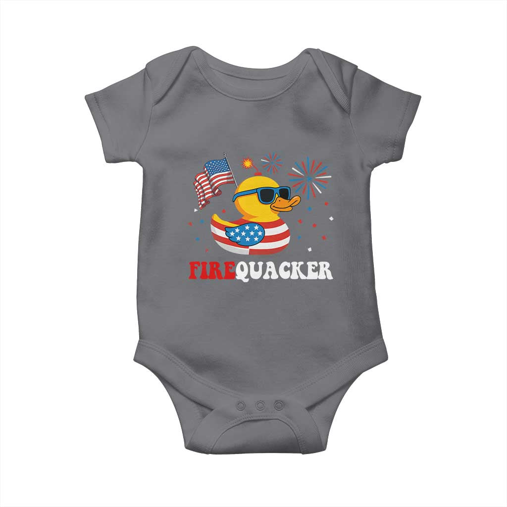 Funny July 4th Baby Onesie Patriotic Duck Firequacker American Flag TS10 Charcoal Print Your Wear