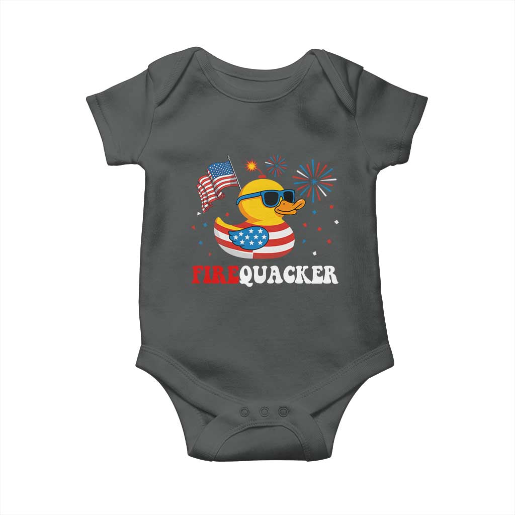 Funny July 4th Baby Onesie Patriotic Duck Firequacker American Flag TS10 Dark Heather Print Your Wear