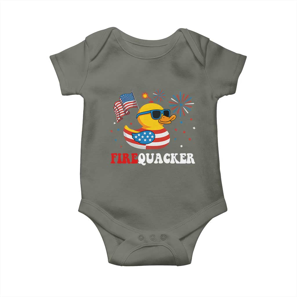 Funny July 4th Baby Onesie Patriotic Duck Firequacker American Flag TS10 Military Green Print Your Wear