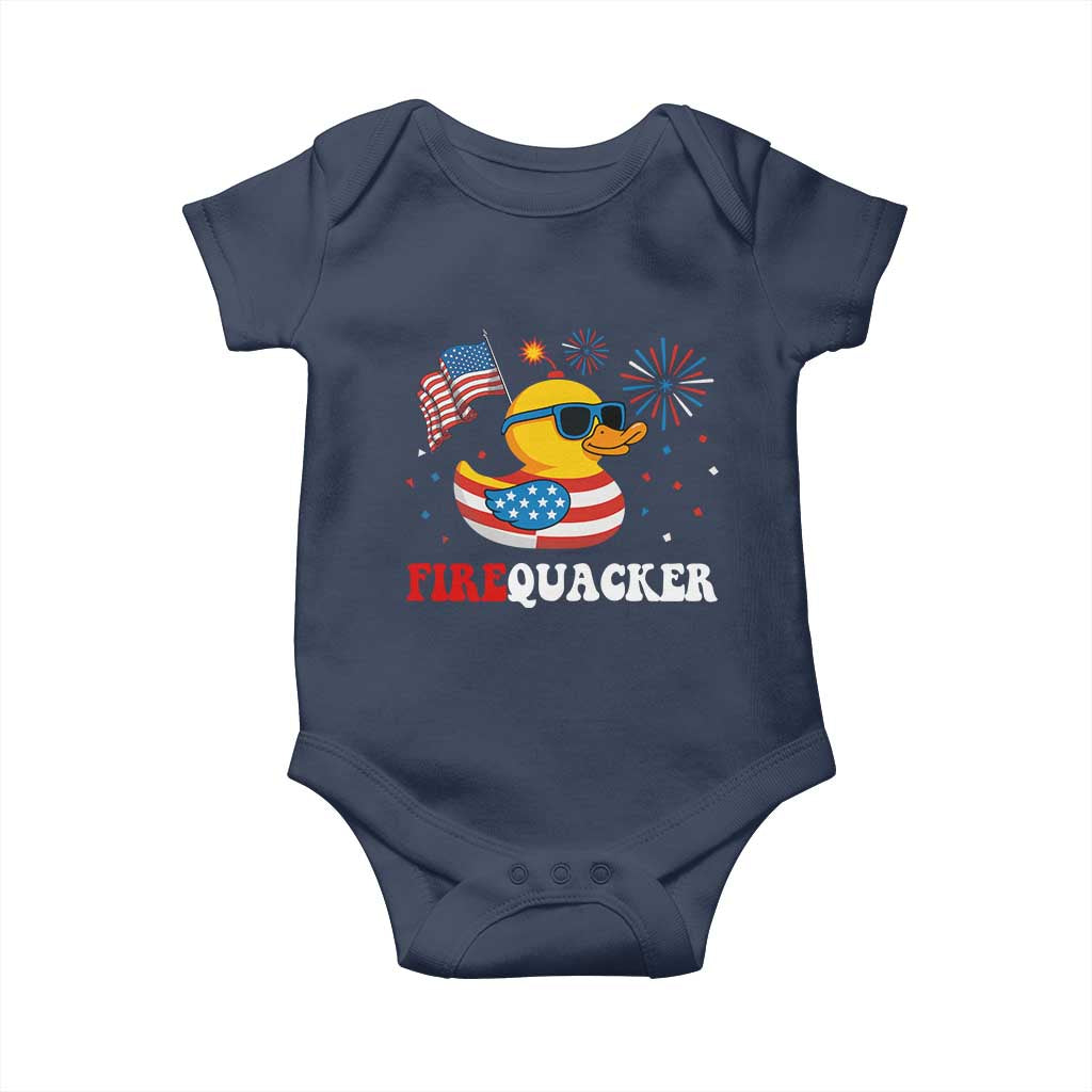 Funny July 4th Baby Onesie Patriotic Duck Firequacker American Flag TS10 Navy Print Your Wear