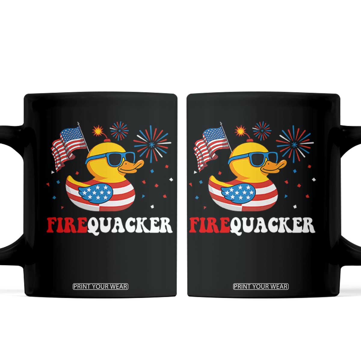 Funny July 4th Coffee Mug Patriotic Duck Firequacker American Flag TS10 Black Print Your Wear