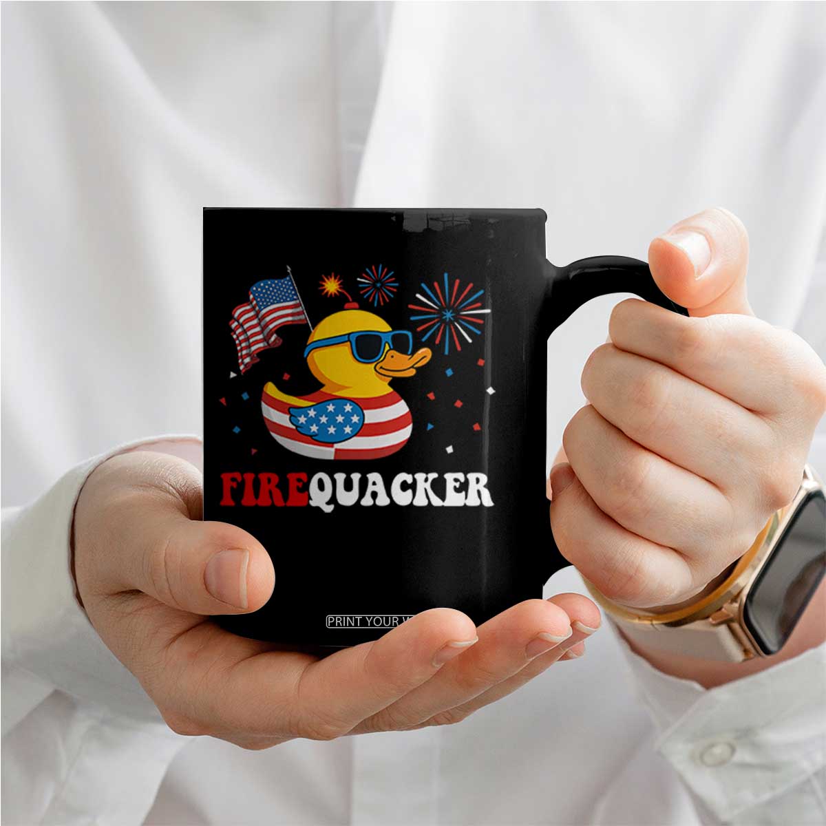 Funny July 4th Coffee Mug Patriotic Duck Firequacker American Flag TS10 Print Your Wear