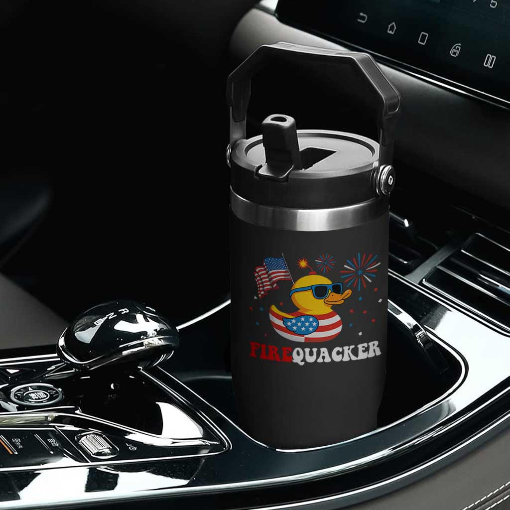 Funny July 4th Flip Straw Tumbler Patriotic Duck Firequacker American Flag TS10 Print Your Wear