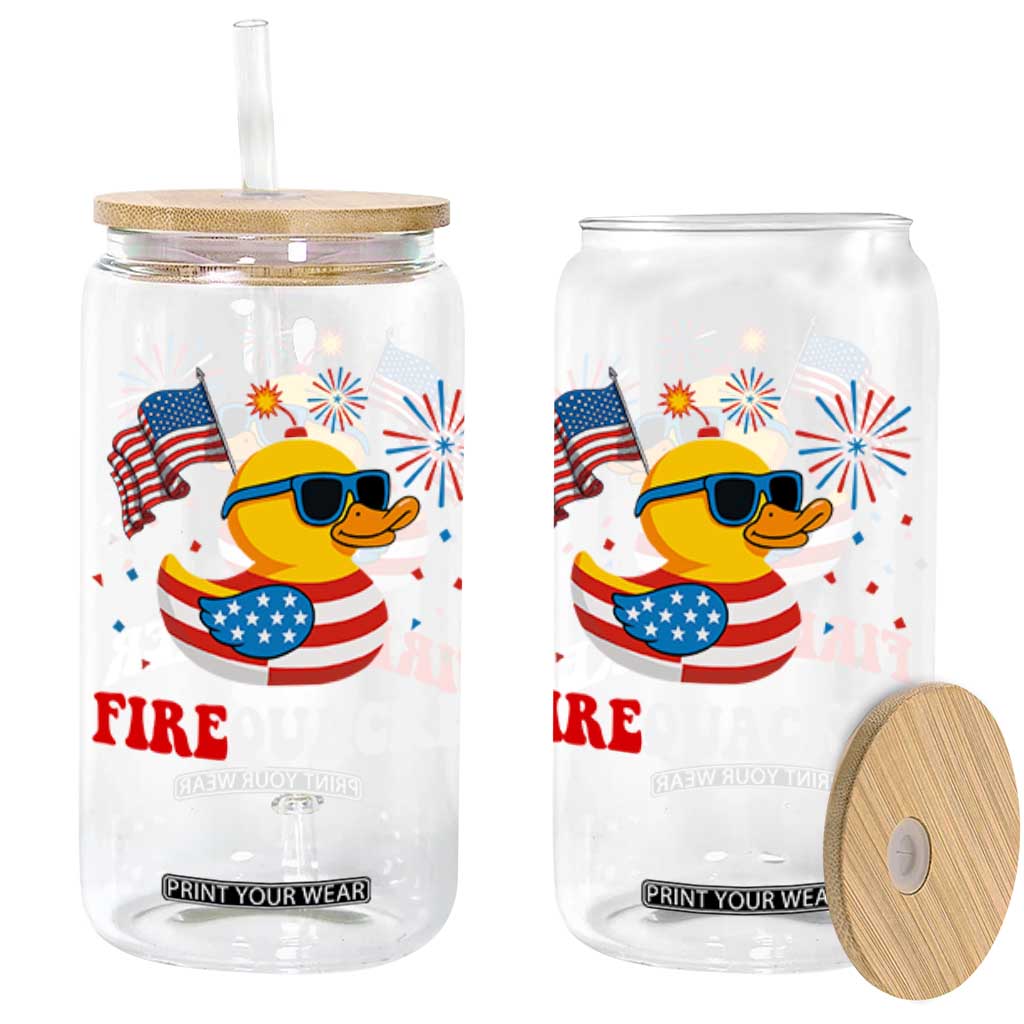 Funny July 4th Glass Can Patriotic Duck Firequacker American Flag TS10 Black Print Your Wear