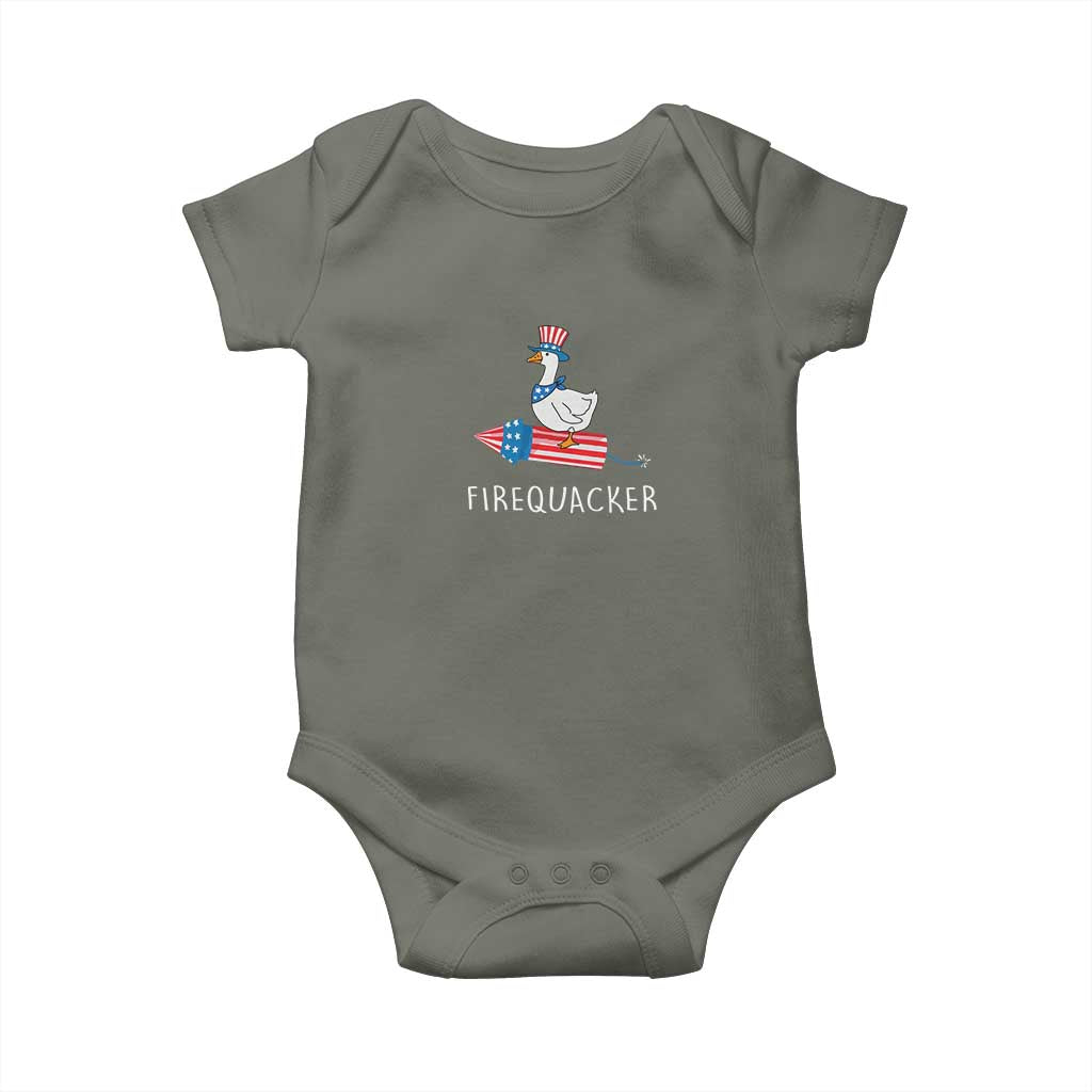 Funny July 4th Goose Baby Onesie Patriotic Goose Firework Firequacker Independence Day TS10 Military Green Print Your Wear