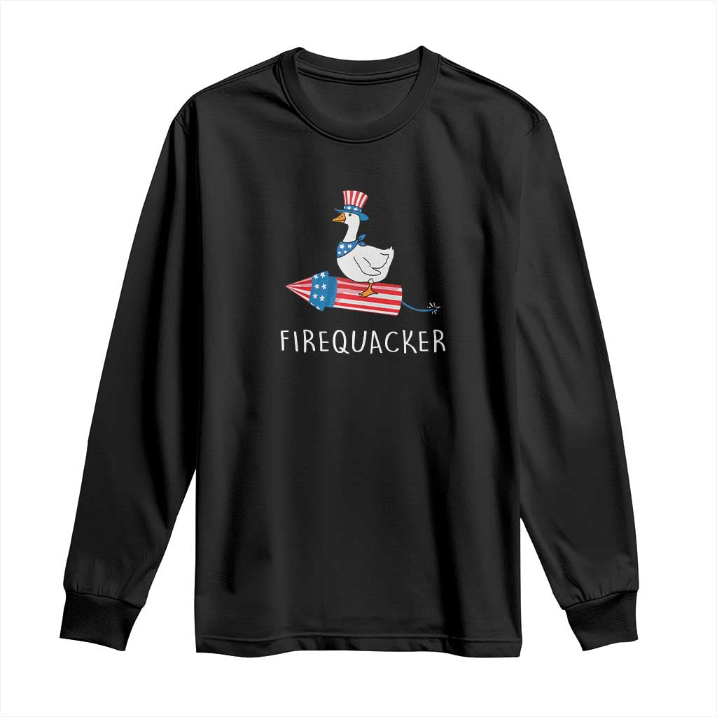 Funny July 4th Goose Long Sleeve Shirt Patriotic Goose Firework Firequacker Independence Day TS10 Black Print Your Wear