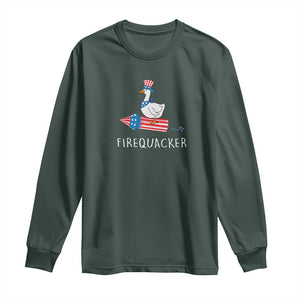 Funny July 4th Goose Long Sleeve Shirt Patriotic Goose Firework Firequacker Independence Day TS10 Dark Forest Green Print Your Wear