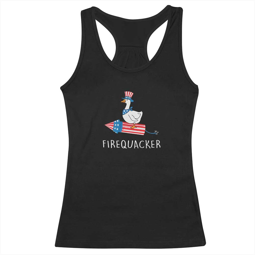 Funny July 4th Goose Racerback Tank Top Patriotic Goose Firework Firequacker Independence Day TS10 Black Print Your Wear