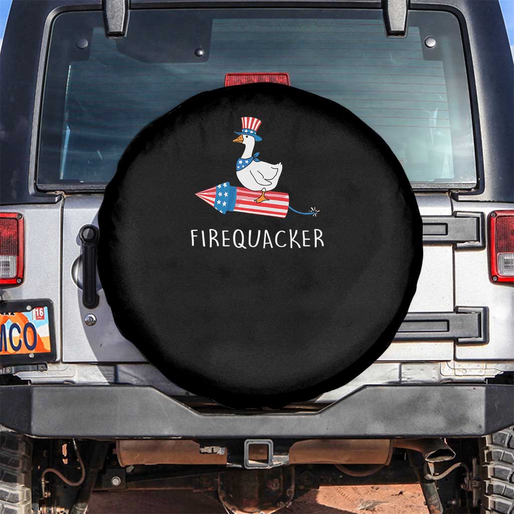 Funny July 4th Goose Spare Tire Cover Patriotic Goose Firework Firequacker Independence Day TS10 No hole Black Print Your Wear