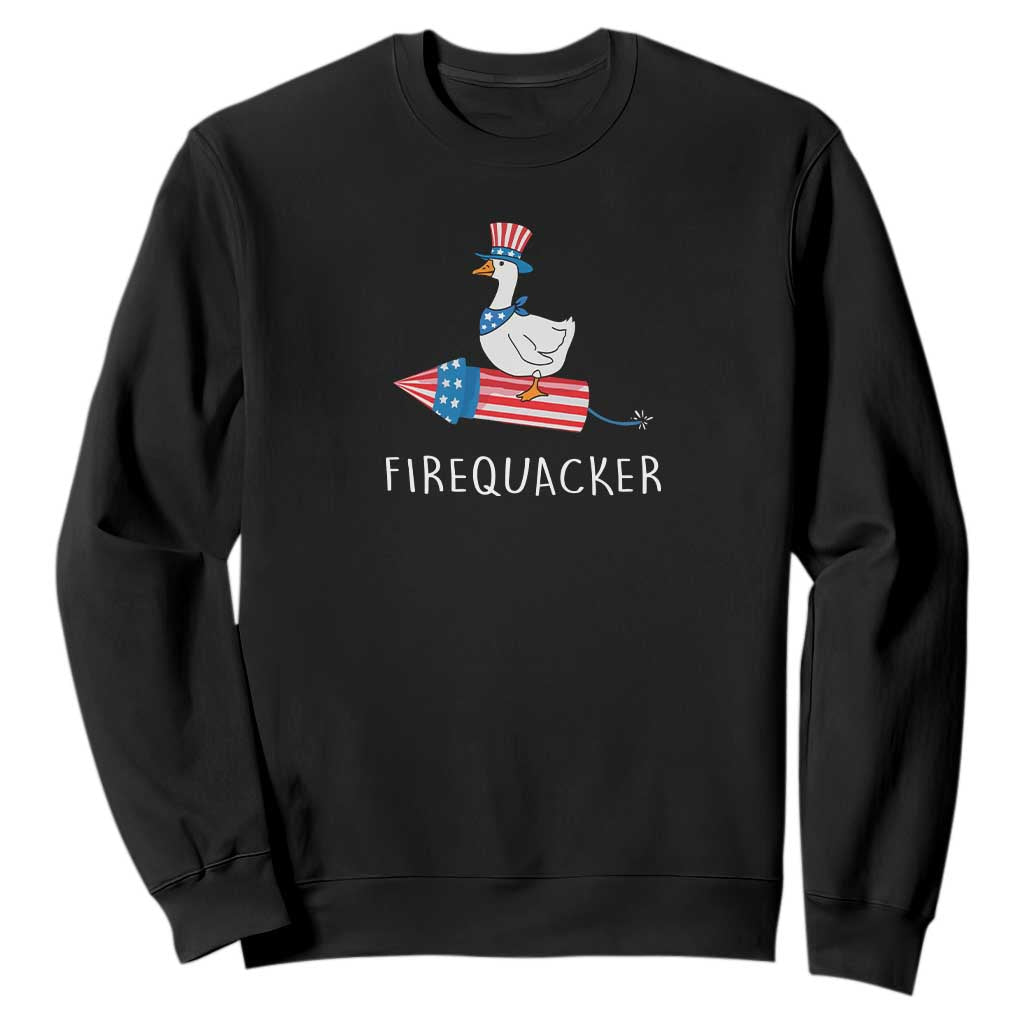 Funny July 4th Goose Sweatshirt Patriotic Goose Firework Firequacker Independence Day TS10 Black Print Your Wear