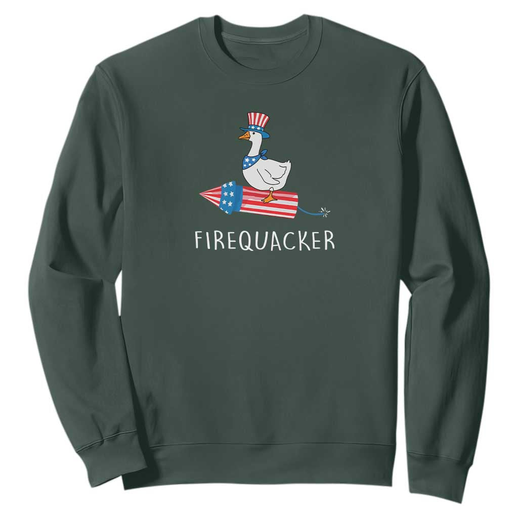 Funny July 4th Goose Sweatshirt Patriotic Goose Firework Firequacker Independence Day TS10 Dark Forest Green Print Your Wear