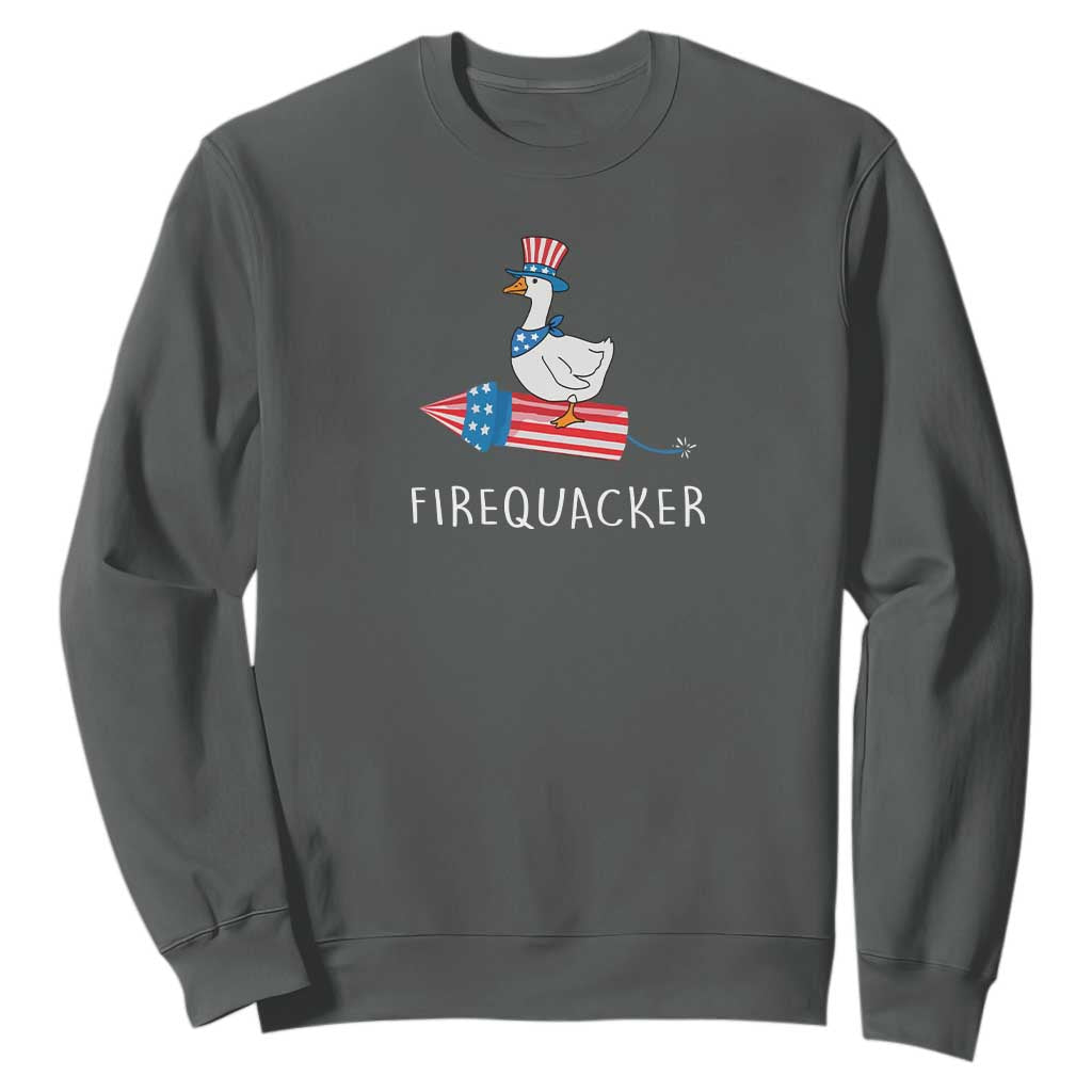 Funny July 4th Goose Sweatshirt Patriotic Goose Firework Firequacker Independence Day TS10 Dark Heather Print Your Wear