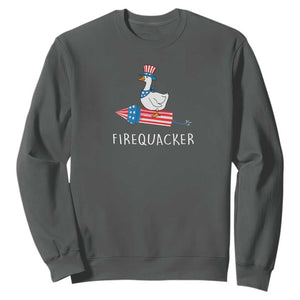 Funny July 4th Goose Sweatshirt Patriotic Goose Firework Firequacker Independence Day TS10 Dark Heather Print Your Wear