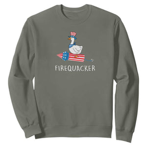 Funny July 4th Goose Sweatshirt Patriotic Goose Firework Firequacker Independence Day TS10 Military Green Print Your Wear