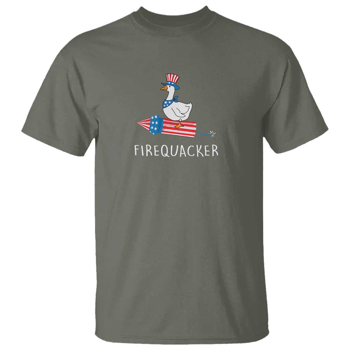 Funny July 4th Goose T Shirt Patriotic Goose Firework Firequacker Independence Day TS10 Military Green Print Your Wear