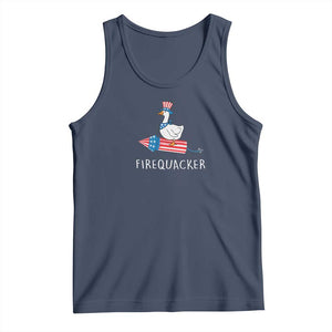 Funny July 4th Goose Tank Top Patriotic Goose Firework Firequacker Independence Day TS10 Navy Print Your Wear