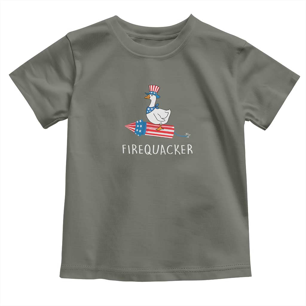 Funny July 4th Goose Toddler T Shirt Patriotic Goose Firework Firequacker Independence Day TS10 Military Green Print Your Wear