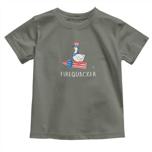 Funny July 4th Goose Toddler T Shirt Patriotic Goose Firework Firequacker Independence Day TS10 Military Green Print Your Wear