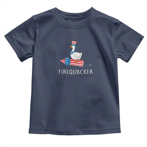 Funny July 4th Goose Toddler T Shirt Patriotic Goose Firework Firequacker Independence Day TS10 Navy Print Your Wear