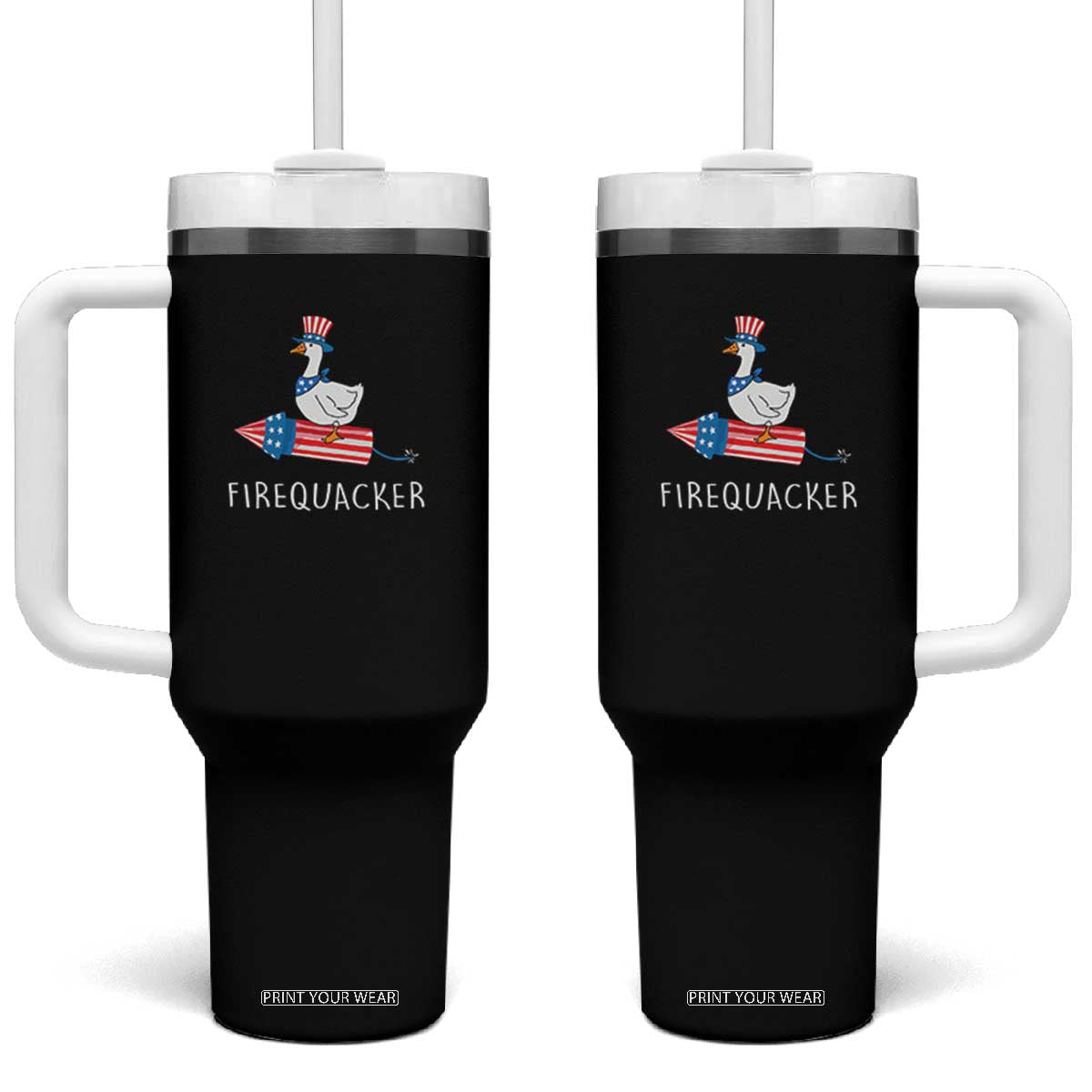 Funny July 4th Goose Tumbler With Handle Patriotic Goose Firework Firequacker Independence Day TS10 One Size: 40 oz Black Print Your Wear
