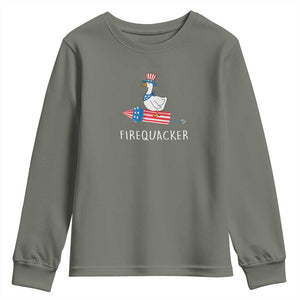 Funny July 4th Goose Youth Sweatshirt Patriotic Goose Firework Firequacker Independence Day TS10 Military Green Print Your Wear