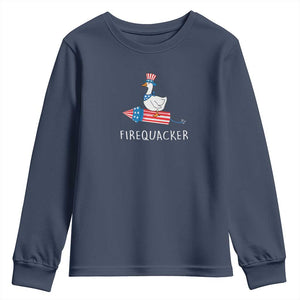 Funny July 4th Goose Youth Sweatshirt Patriotic Goose Firework Firequacker Independence Day TS10 Navy Print Your Wear