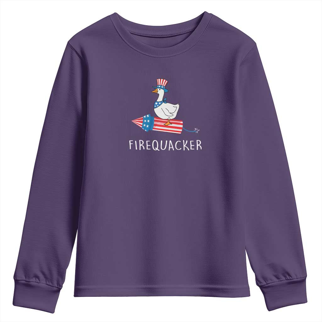 Funny July 4th Goose Youth Sweatshirt Patriotic Goose Firework Firequacker Independence Day TS10 Purple Print Your Wear