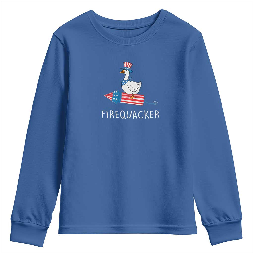 Funny July 4th Goose Youth Sweatshirt Patriotic Goose Firework Firequacker Independence Day TS10 Royal Blue Print Your Wear