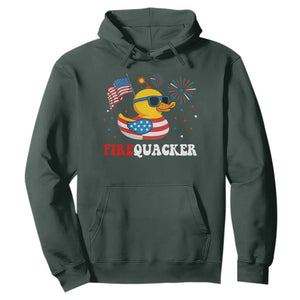 Funny July 4th Hoodie Patriotic Duck Firequacker American Flag TS10 Dark Forest Green Print Your Wear