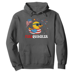 Funny July 4th Hoodie Patriotic Duck Firequacker American Flag TS10 Dark Heather Print Your Wear
