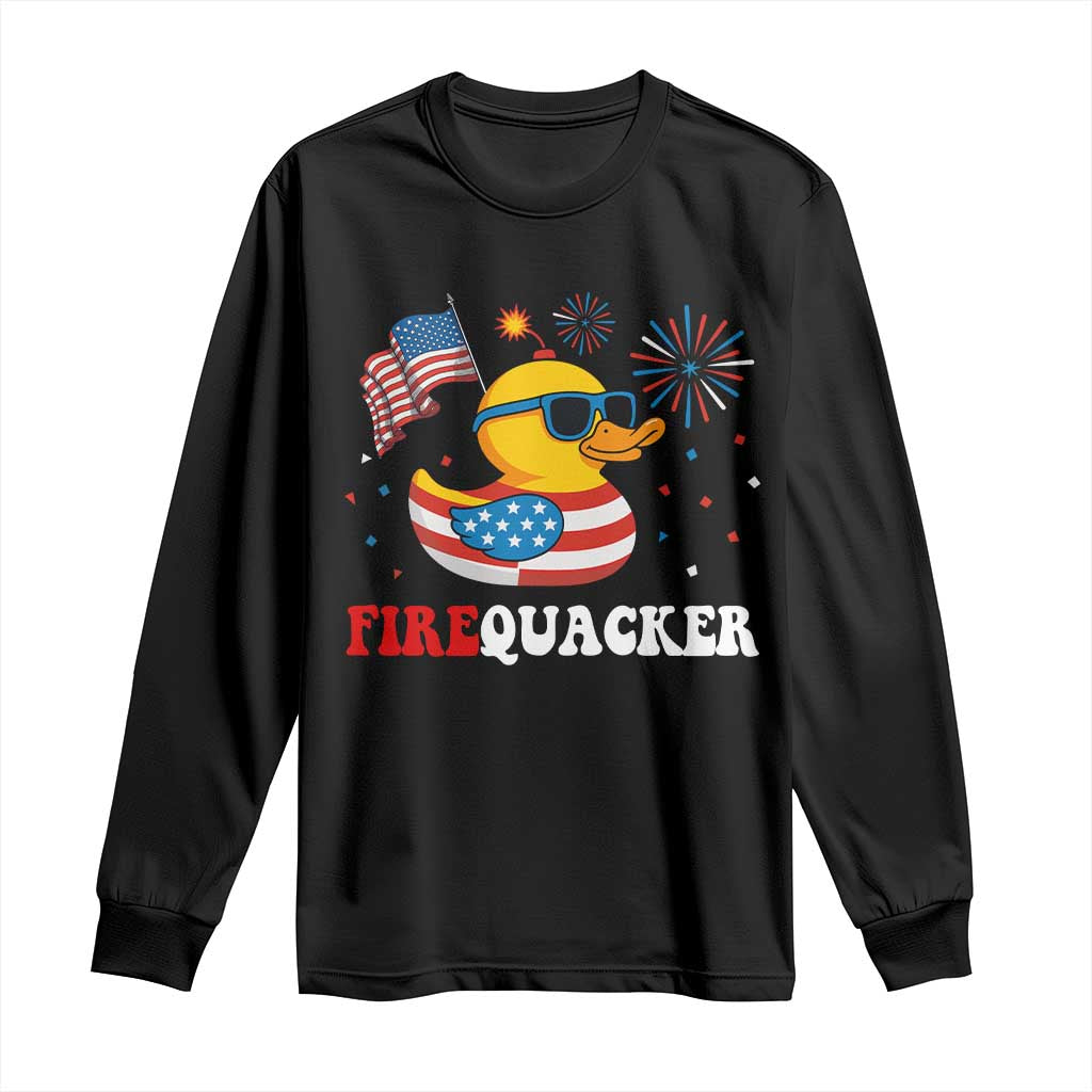 Funny July 4th Long Sleeve Shirt Patriotic Duck Firequacker American Flag TS10 Black Print Your Wear