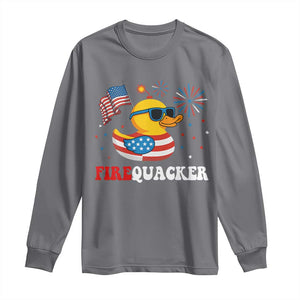 Funny July 4th Long Sleeve Shirt Patriotic Duck Firequacker American Flag TS10 Charcoal Print Your Wear