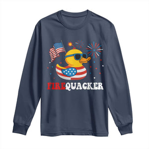 Funny July 4th Long Sleeve Shirt Patriotic Duck Firequacker American Flag TS10 Navy Print Your Wear