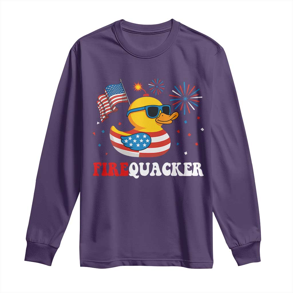 Funny July 4th Long Sleeve Shirt Patriotic Duck Firequacker American Flag TS10 Purple Print Your Wear