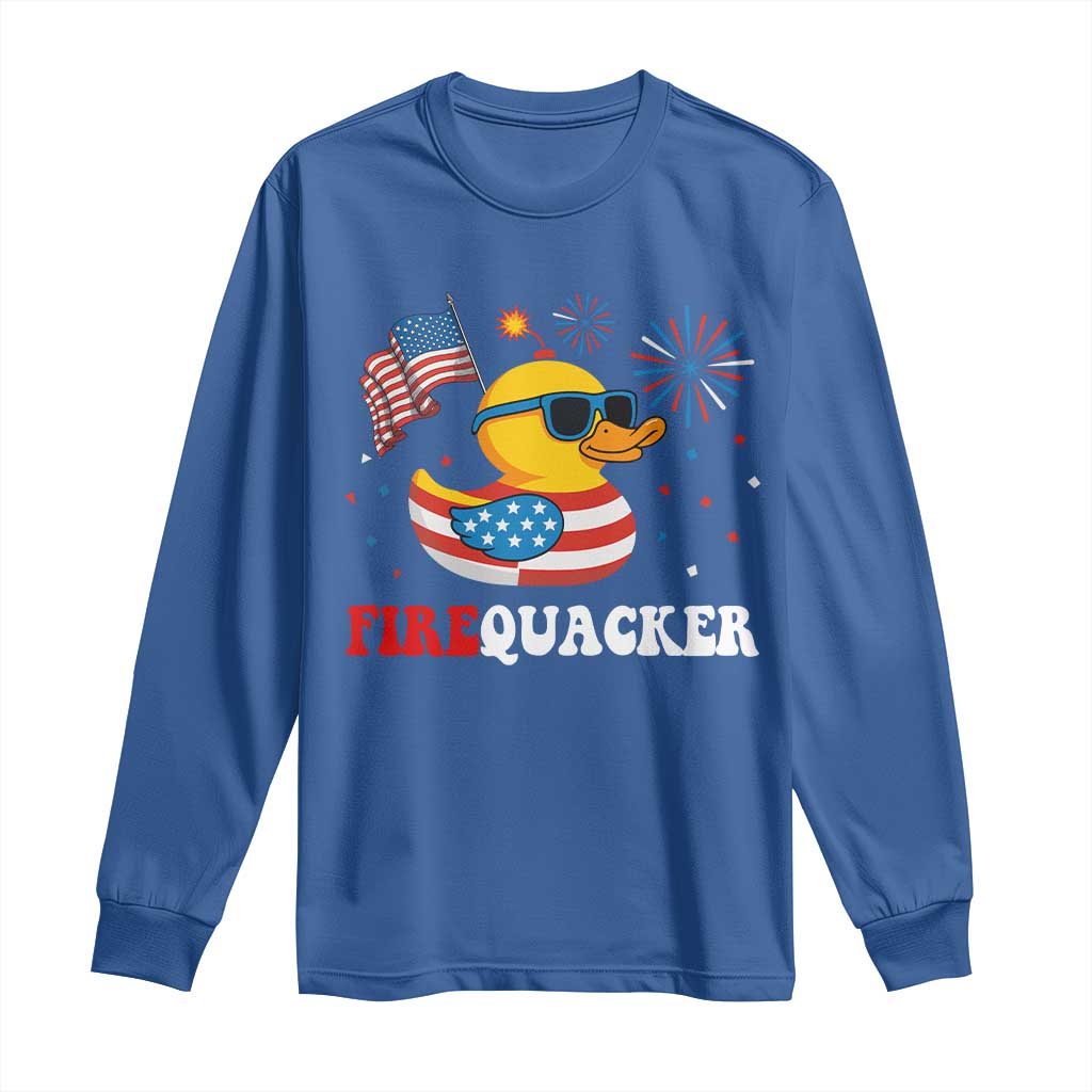 Funny July 4th Long Sleeve Shirt Patriotic Duck Firequacker American Flag TS10 Royal Blue Print Your Wear