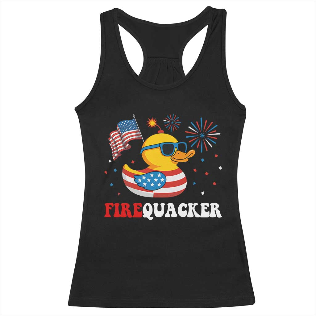 Funny July 4th Racerback Tank Top Patriotic Duck Firequacker American Flag TS10 Black Print Your Wear