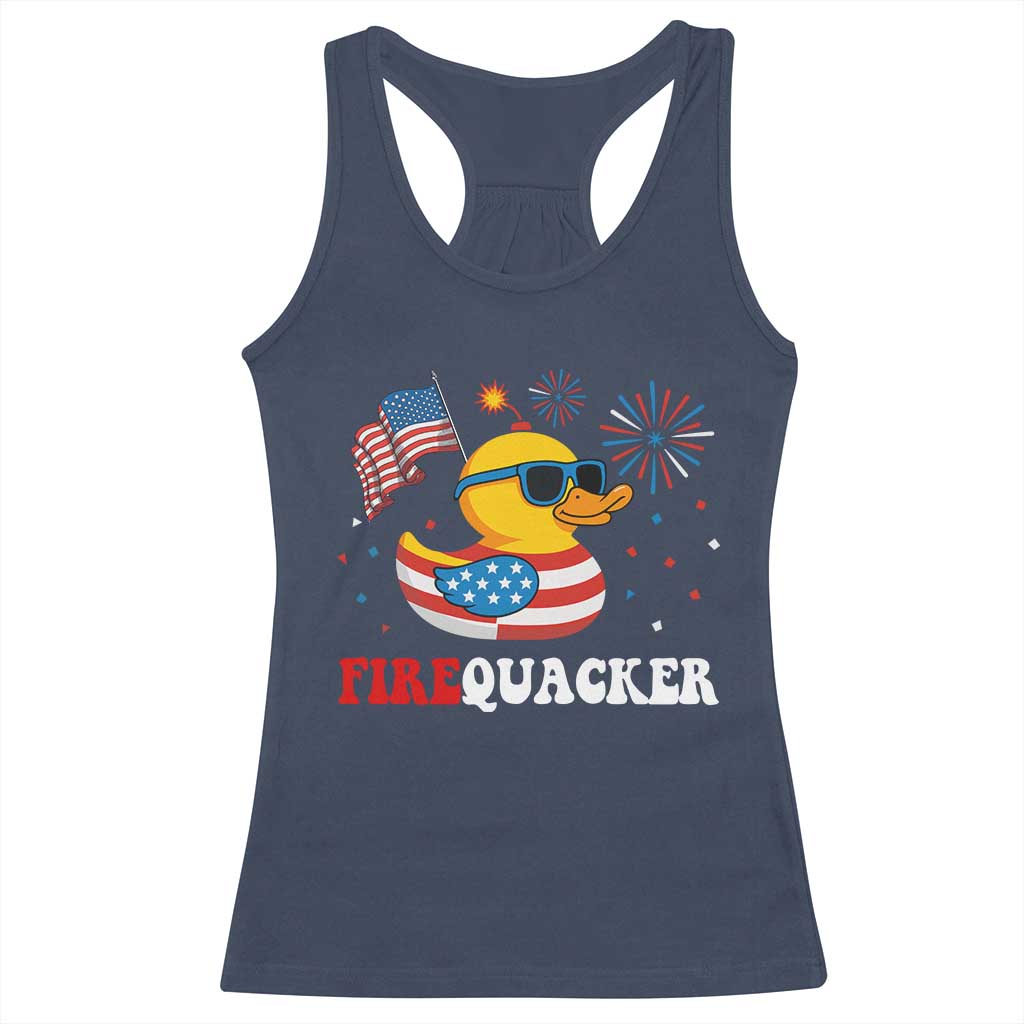 Funny July 4th Racerback Tank Top Patriotic Duck Firequacker American Flag TS10 Navy Print Your Wear
