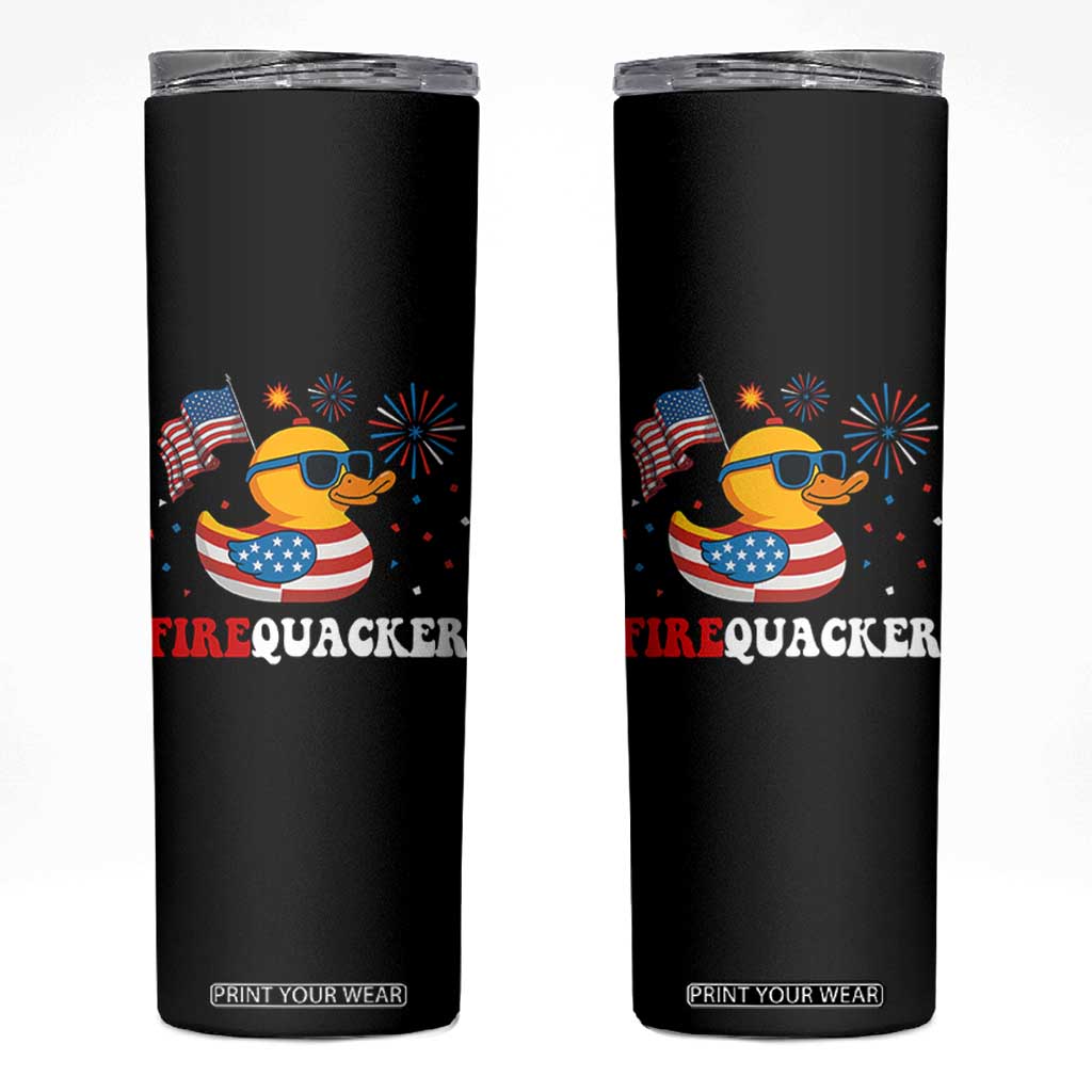 Funny July 4th Skinny Tumbler Patriotic Duck Firequacker American Flag TS10 Black Print Your Wear