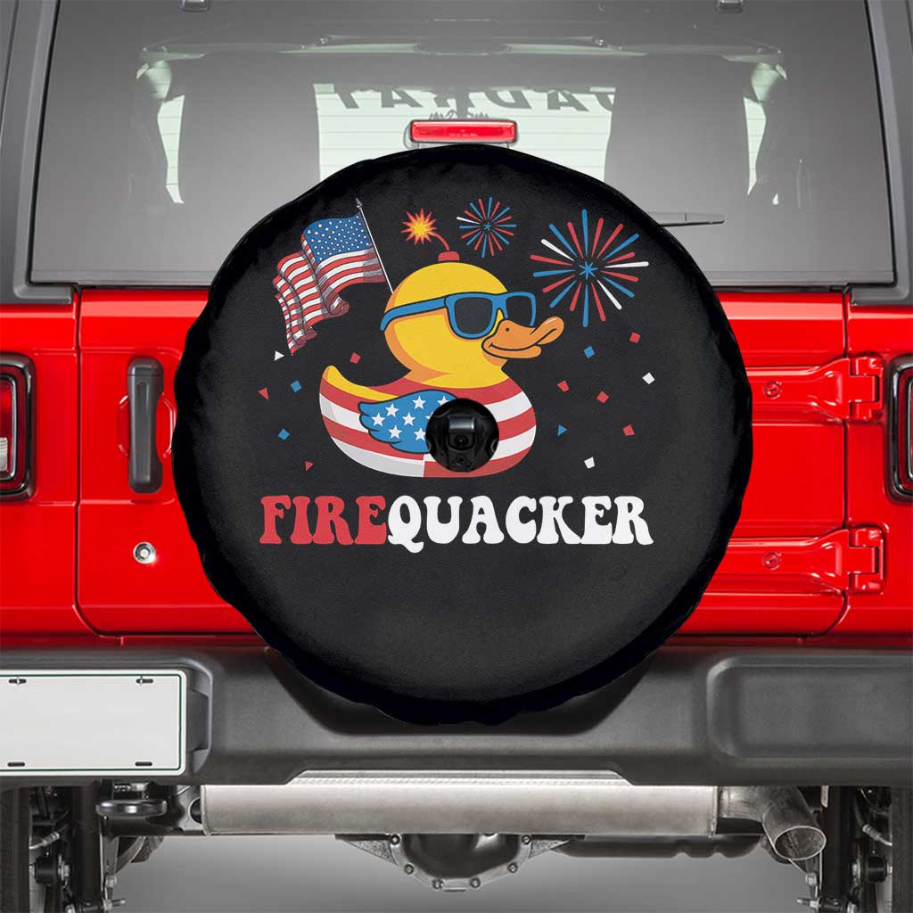 Funny July 4th Spare Tire Cover Patriotic Duck Firequacker American Flag TS10 Black Print Your Wear